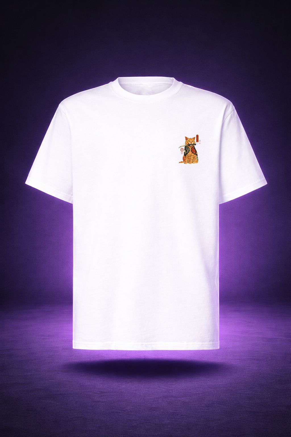 T-shirt Oversize Japan katana orange cat - SHIKA™