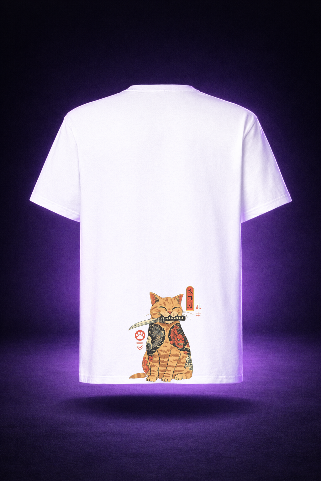 T-shirt Oversize Japan katana orange cat - SHIKA™
